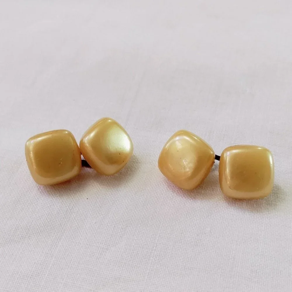 4/$20 Vintage Square Plastic Yellow Double Sided Cufflinks